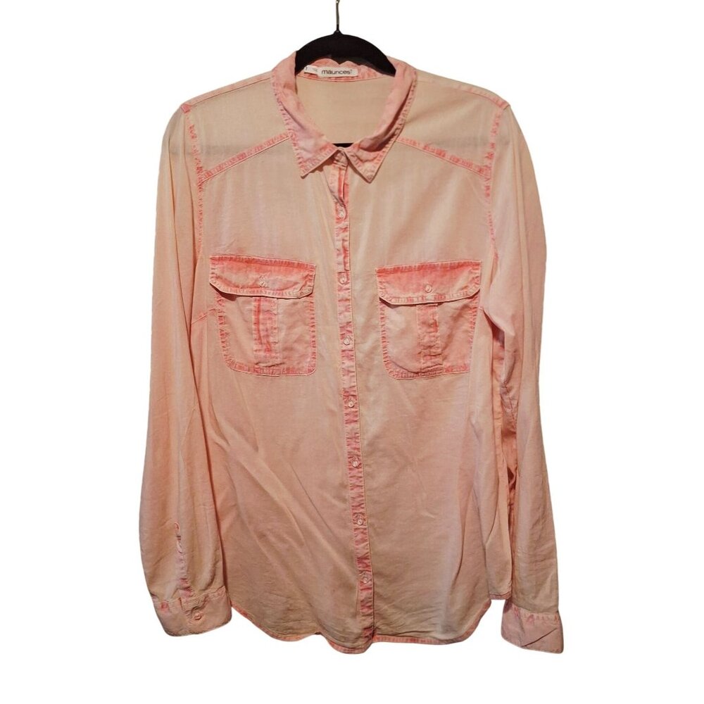 Maurices Womens Button-Down Distressed Faded Lightweight Peach Shirt Size 1 Lg